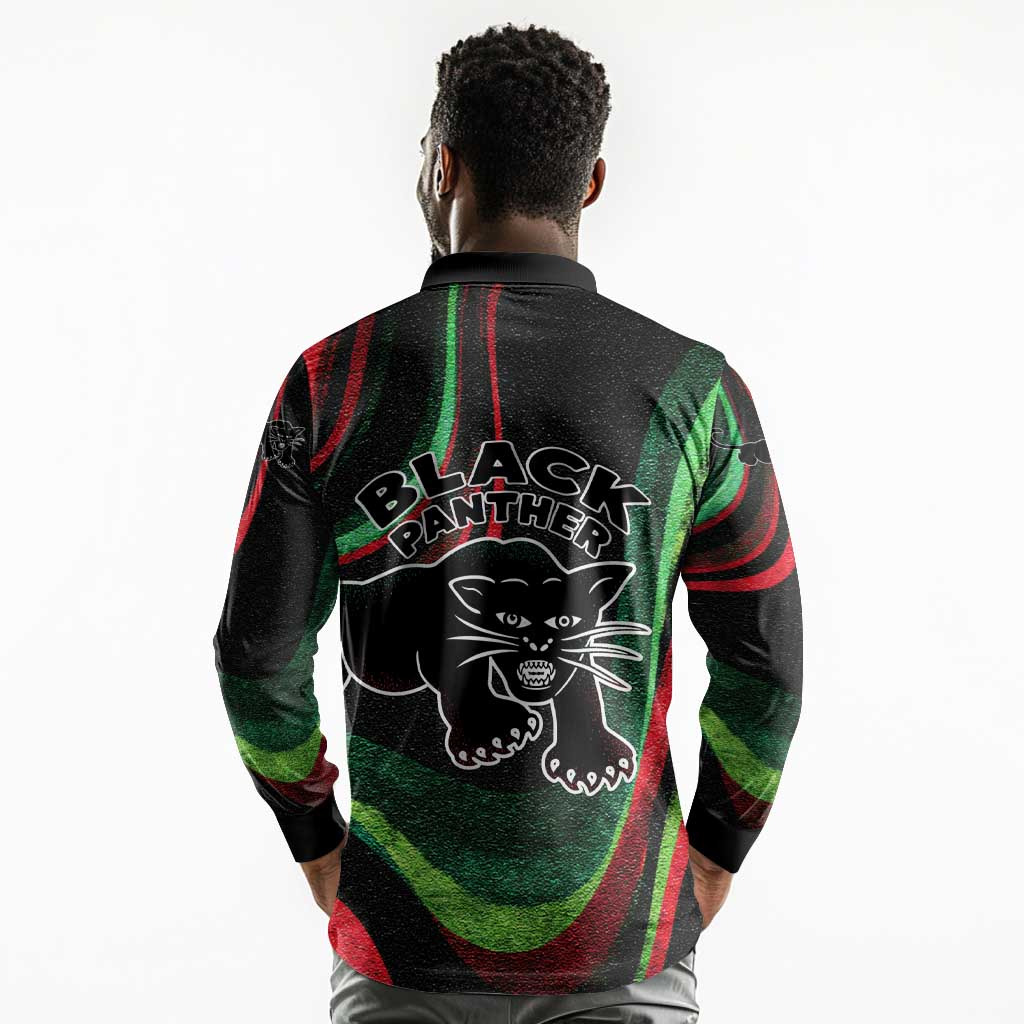 Huey P. Newton Long Sleeve Polo Shirt Swirl Design Black Panther Party Symbol Revolutionary Tribute - Wonder Print Shop