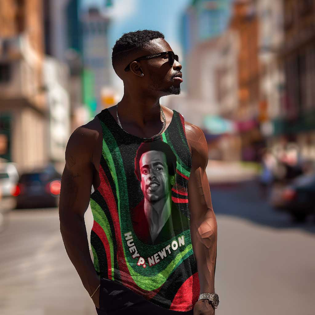 Huey P. Newton Men Tank Top Swirl Design Black Panther Party Symbol Revolutionary Tribute - Wonder Print Shop