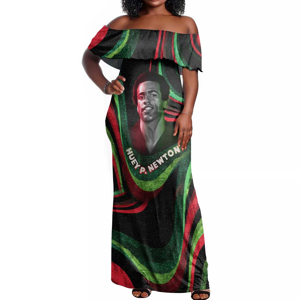 Huey P. Newton Off Shoulder Maxi Dress Swirl Design Black Panther Party Symbol Revolutionary Tribute - Wonder Print Shop