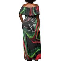 Huey P. Newton Off Shoulder Maxi Dress Swirl Design Black Panther Party Symbol Revolutionary Tribute - Wonder Print Shop