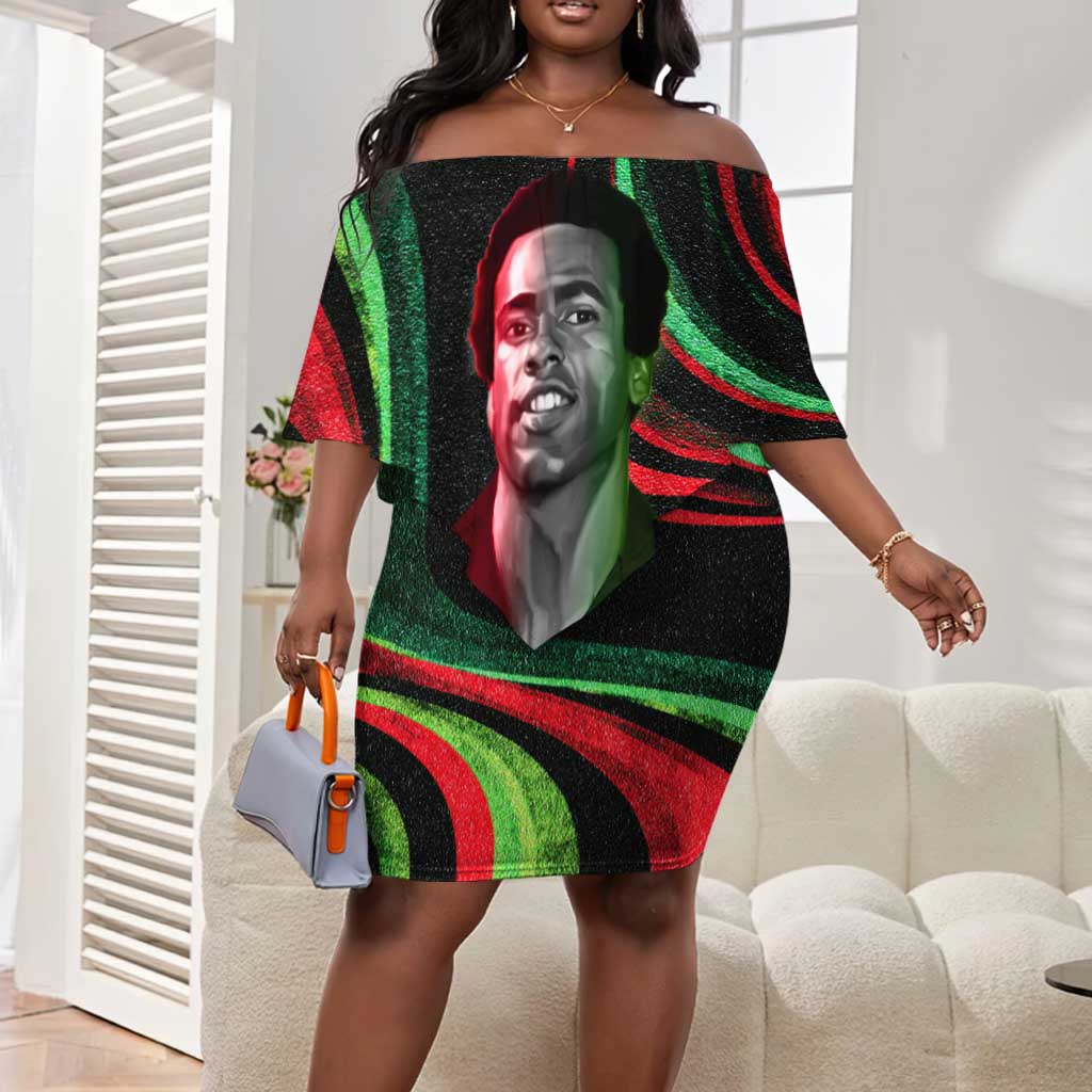 Huey P. Newton Off Shoulder Short Dress Swirl Design Black Panther Party Symbol Revolutionary Tribute - Wonder Print Shop