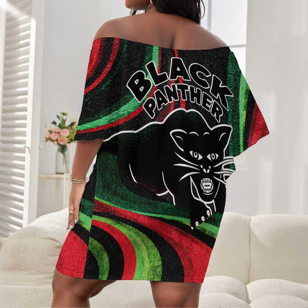 Huey P. Newton Off Shoulder Short Dress Swirl Design Black Panther Party Symbol Revolutionary Tribute - Wonder Print Shop