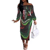Huey P. Newton Off The Shoulder Long Sleeve Dress Swirl Design Black Panther Party Symbol Revolutionary Tribute - Wonder Print Shop