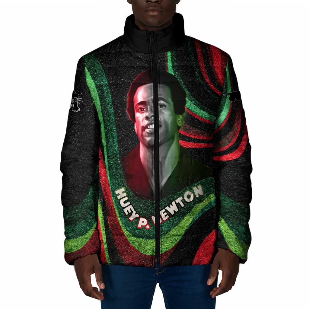 Huey P. Newton Padded Jacket Swirl Design Black Panther Party Symbol Revolutionary Tribute - Wonder Print Shop