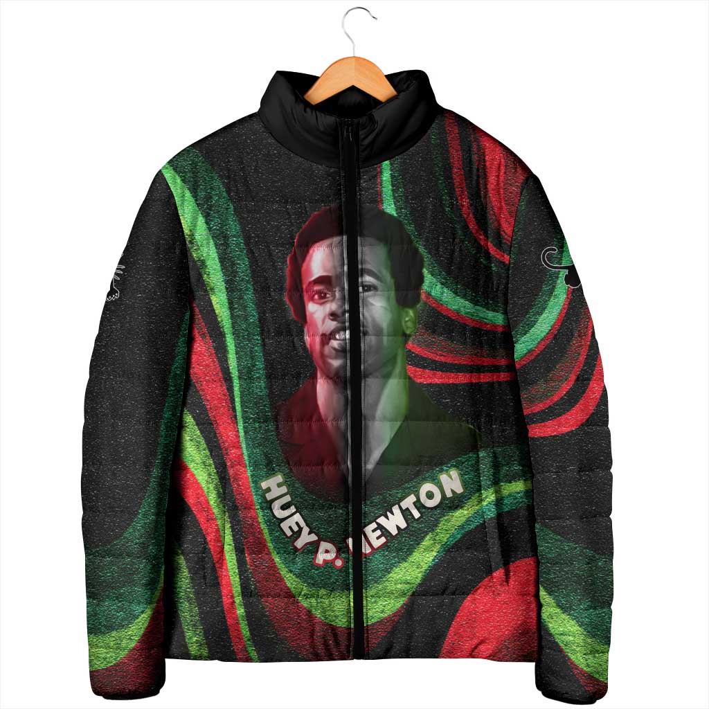 Huey P. Newton Padded Jacket Swirl Design Black Panther Party Symbol Revolutionary Tribute - Wonder Print Shop
