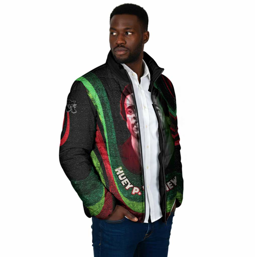 Huey P. Newton Padded Jacket Swirl Design Black Panther Party Symbol Revolutionary Tribute - Wonder Print Shop