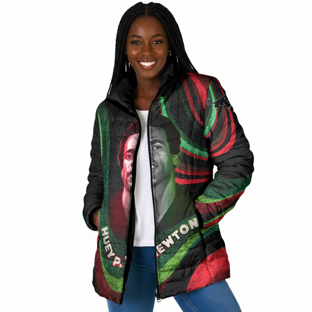Huey P. Newton Padded Jacket Swirl Design Black Panther Party Symbol Revolutionary Tribute - Wonder Print Shop