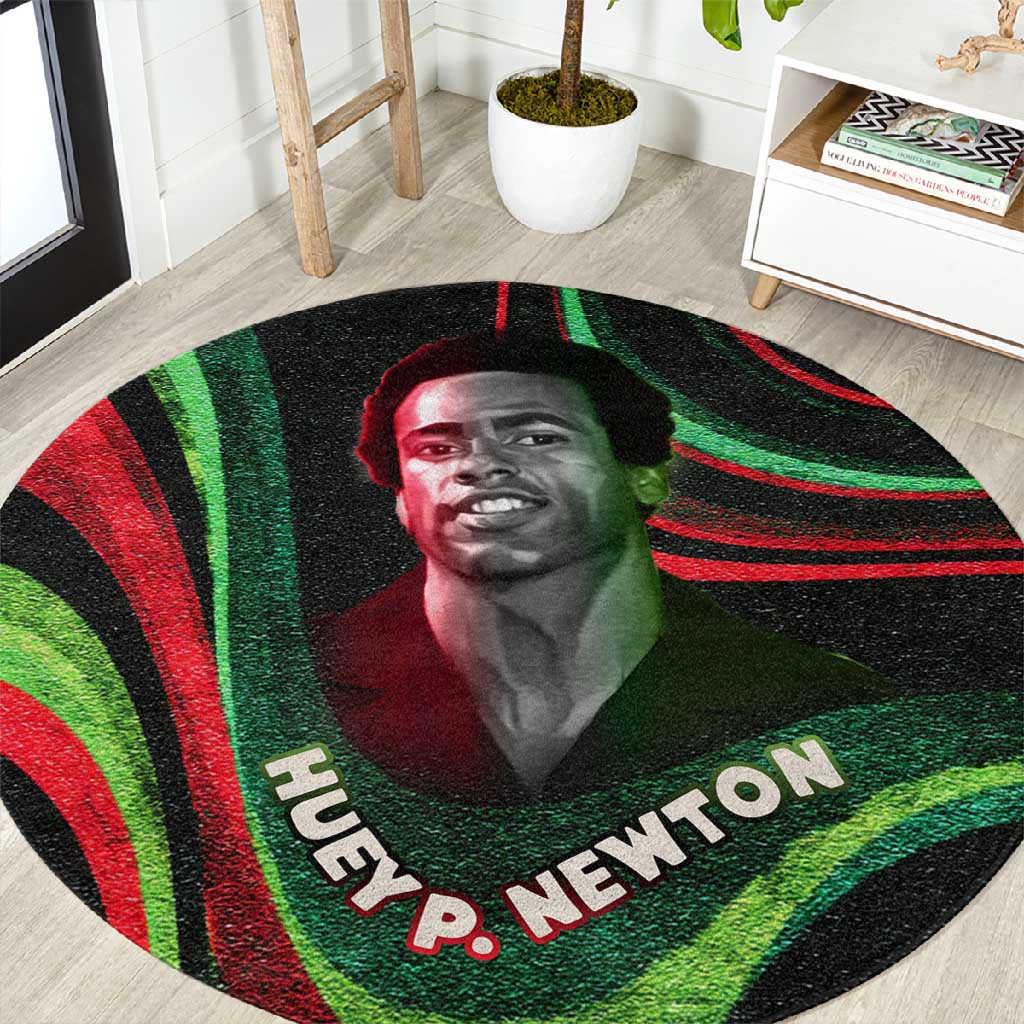 Huey P. Newton Round Carpet Swirl Design Black Panther Party Symbol Revolutionary Tribute - Wonder Print Shop