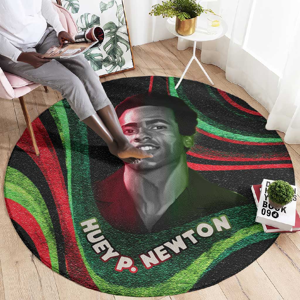 Huey P. Newton Round Carpet Swirl Design Black Panther Party Symbol Revolutionary Tribute - Wonder Print Shop