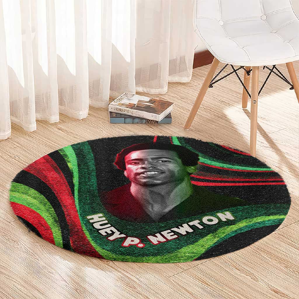 Huey P. Newton Round Carpet Swirl Design Black Panther Party Symbol Revolutionary Tribute - Wonder Print Shop