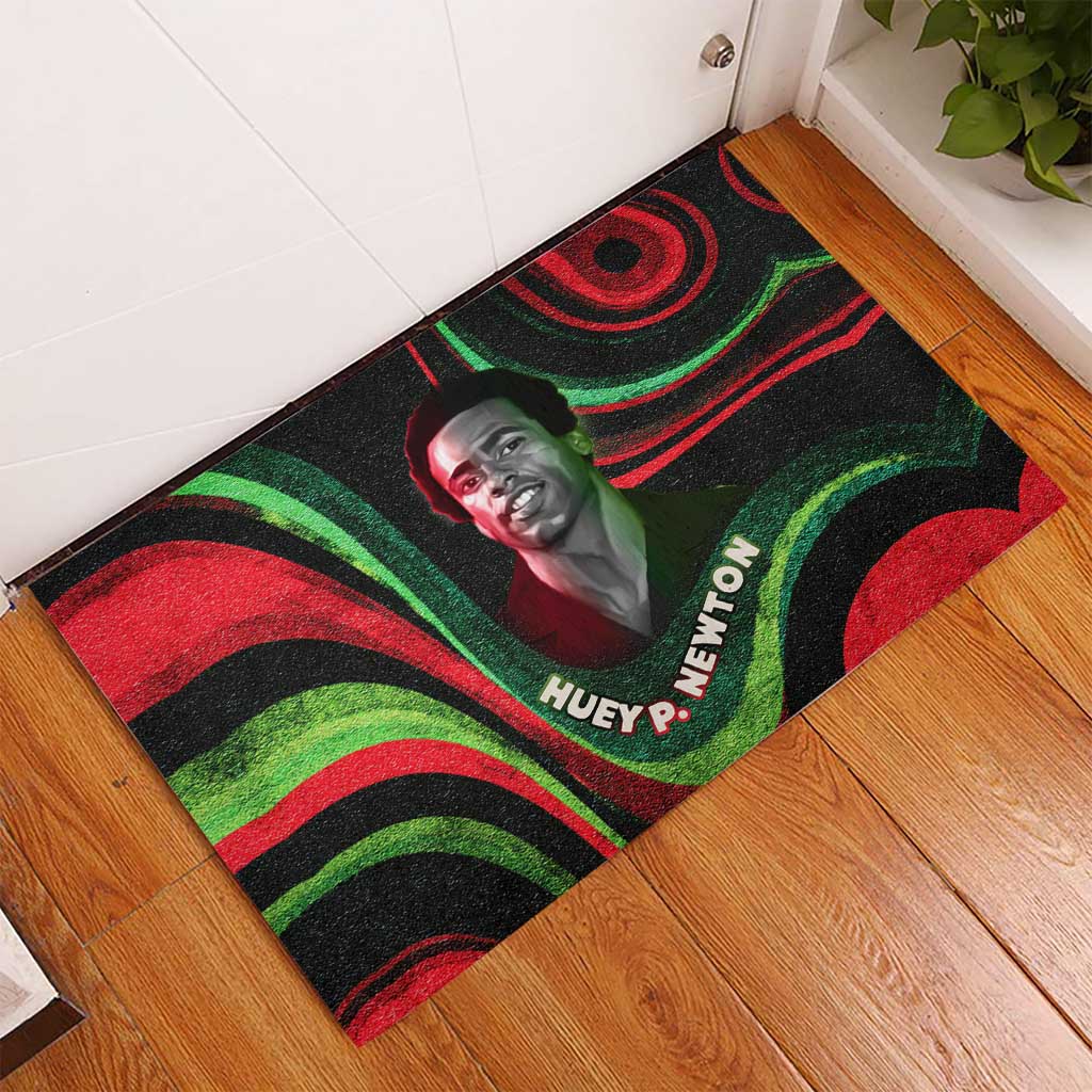 Huey P. Newton Rubber Doormat Swirl Design Black Panther Party Symbol Revolutionary Tribute - Wonder Print Shop