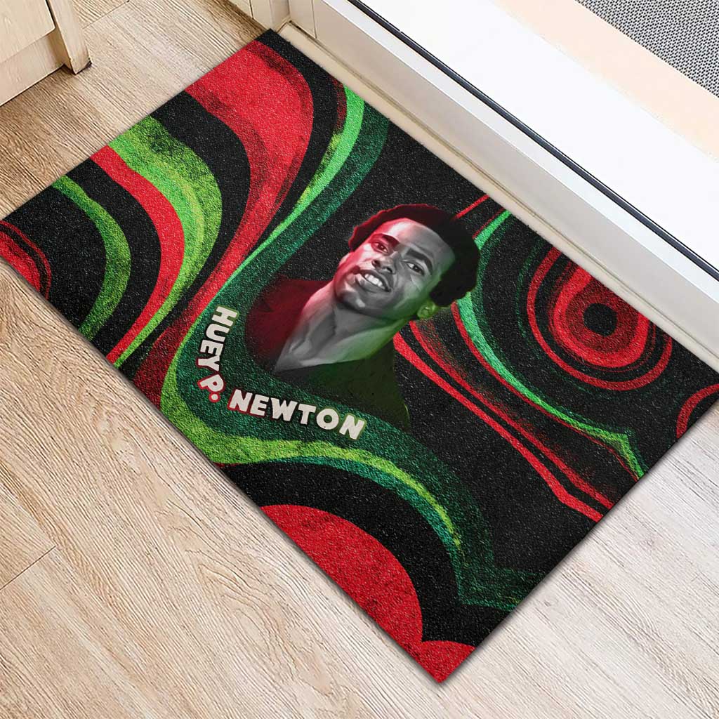 Huey P. Newton Rubber Doormat Swirl Design Black Panther Party Symbol Revolutionary Tribute - Wonder Print Shop