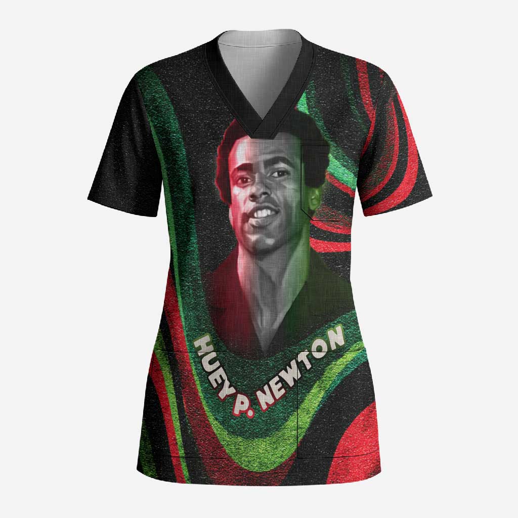 Huey P. Newton Scrub Top Swirl Design Black Panther Party Symbol Revolutionary Tribute - Wonder Print Shop