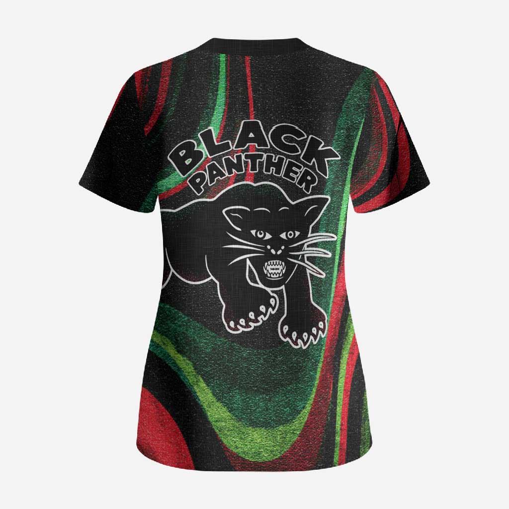 Huey P. Newton Scrub Top Swirl Design Black Panther Party Symbol Revolutionary Tribute - Wonder Print Shop