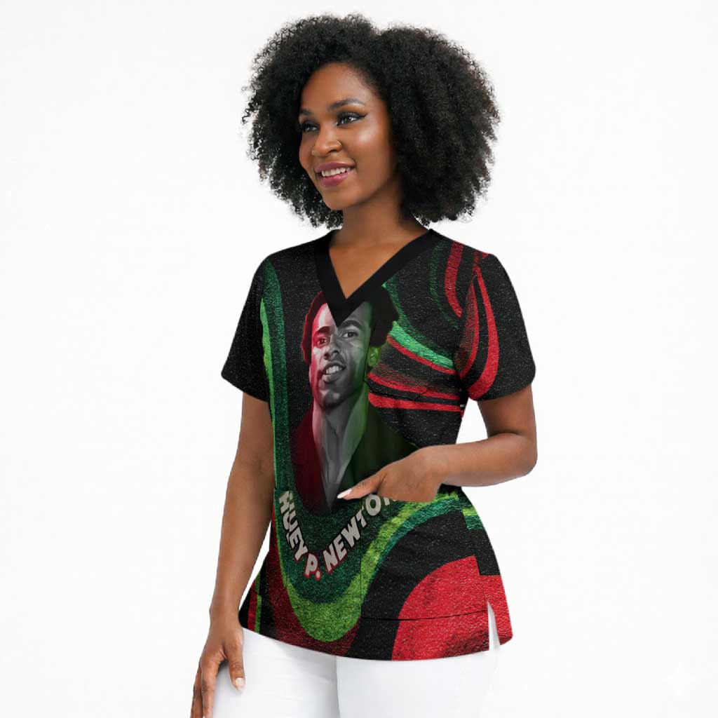 Huey P. Newton Scrub Top Swirl Design Black Panther Party Symbol Revolutionary Tribute - Wonder Print Shop