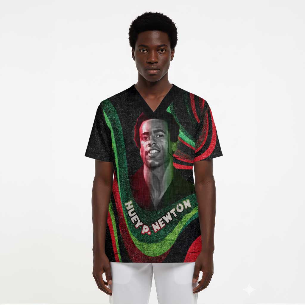 Huey P. Newton Scrub Top Swirl Design Black Panther Party Symbol Revolutionary Tribute - Wonder Print Shop