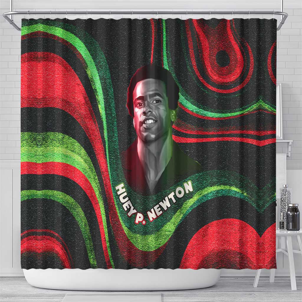 Huey P. Newton Shower Curtain Swirl Design Black Panther Party Symbol Revolutionary Tribute - Wonder Print Shop