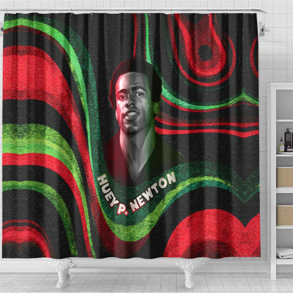 Huey P. Newton Shower Curtain Swirl Design Black Panther Party Symbol Revolutionary Tribute - Wonder Print Shop