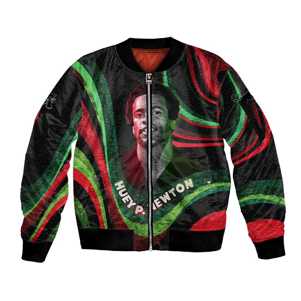 Huey P. Newton Sleeve Zip Bomber Jacket Swirl Design Black Panther Party Symbol Revolutionary Tribute - Wonder Print Shop