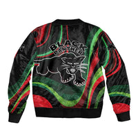 Huey P. Newton Sleeve Zip Bomber Jacket Swirl Design Black Panther Party Symbol Revolutionary Tribute - Wonder Print Shop