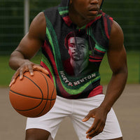 Huey P. Newton Sleeveless Hoodie Swirl Design Black Panther Party Symbol Revolutionary Tribute - Wonder Print Shop