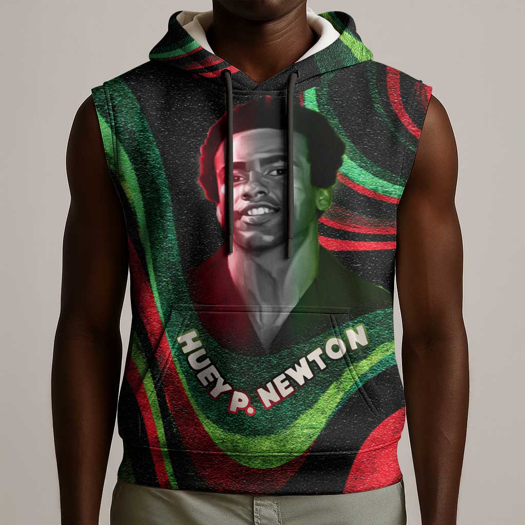 Huey P. Newton Sleeveless Hoodie Swirl Design Black Panther Party Symbol Revolutionary Tribute - Wonder Print Shop