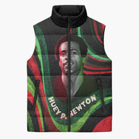 Huey P. Newton Sleeveless Puffer Jacket Swirl Design Black Panther Party Symbol Revolutionary Tribute - Wonder Print Shop