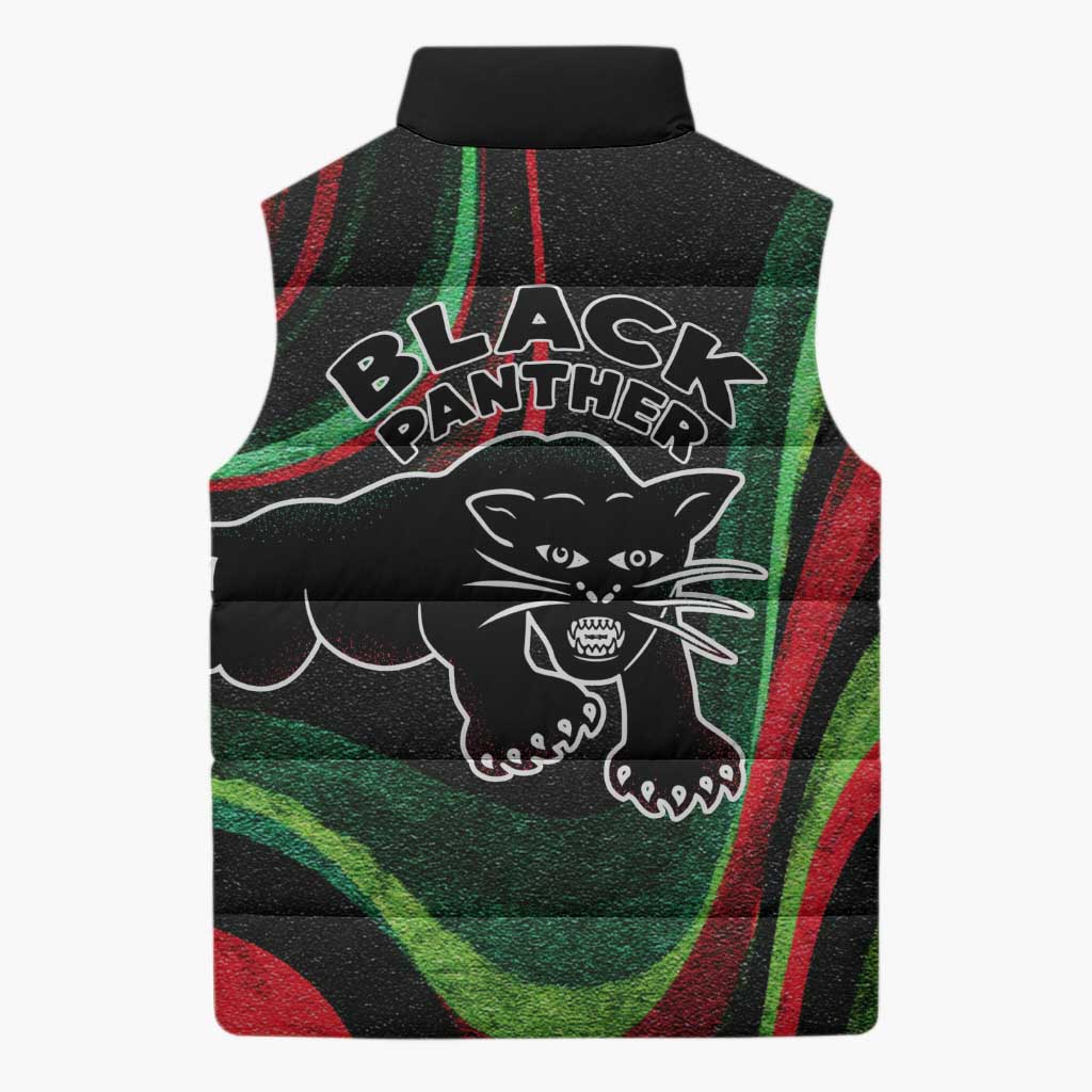 Huey P. Newton Sleeveless Puffer Jacket Swirl Design Black Panther Party Symbol Revolutionary Tribute - Wonder Print Shop
