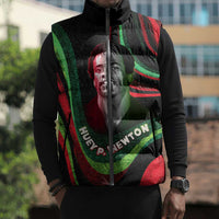 Huey P. Newton Sleeveless Puffer Jacket Swirl Design Black Panther Party Symbol Revolutionary Tribute - Wonder Print Shop