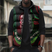 Huey P. Newton Sleeveless Puffer Jacket Swirl Design Black Panther Party Symbol Revolutionary Tribute - Wonder Print Shop