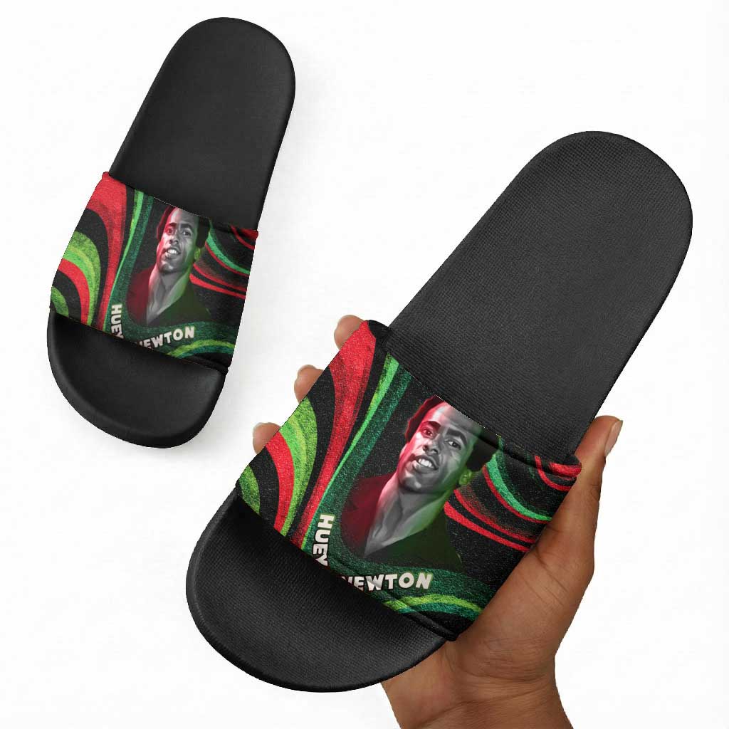 Huey P. Newton Slide Sandals Swirl Design Black Panther Party Symbol Revolutionary Tribute - Wonder Print Shop