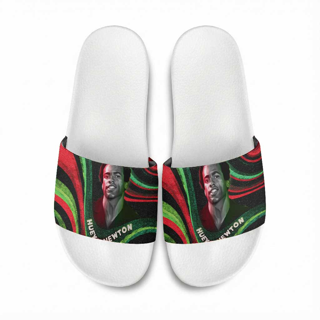 Huey P. Newton Slide Sandals Swirl Design Black Panther Party Symbol Revolutionary Tribute - Wonder Print Shop