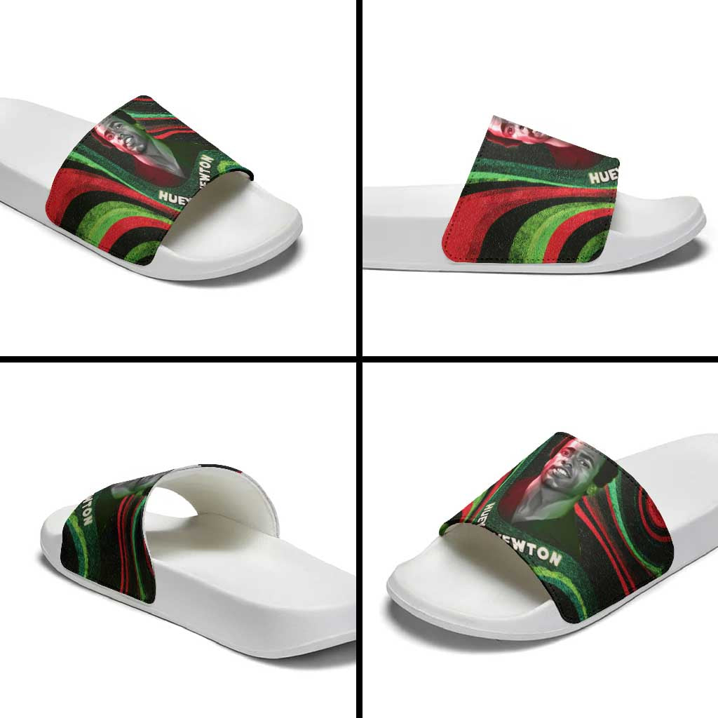 Huey P. Newton Slide Sandals Swirl Design Black Panther Party Symbol Revolutionary Tribute - Wonder Print Shop