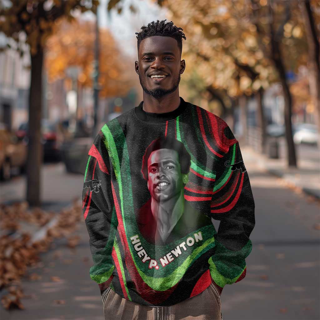 Huey P. Newton Sweatshirt Swirl Design Black Panther Party Symbol Revolutionary Tribute - Wonder Print Shop