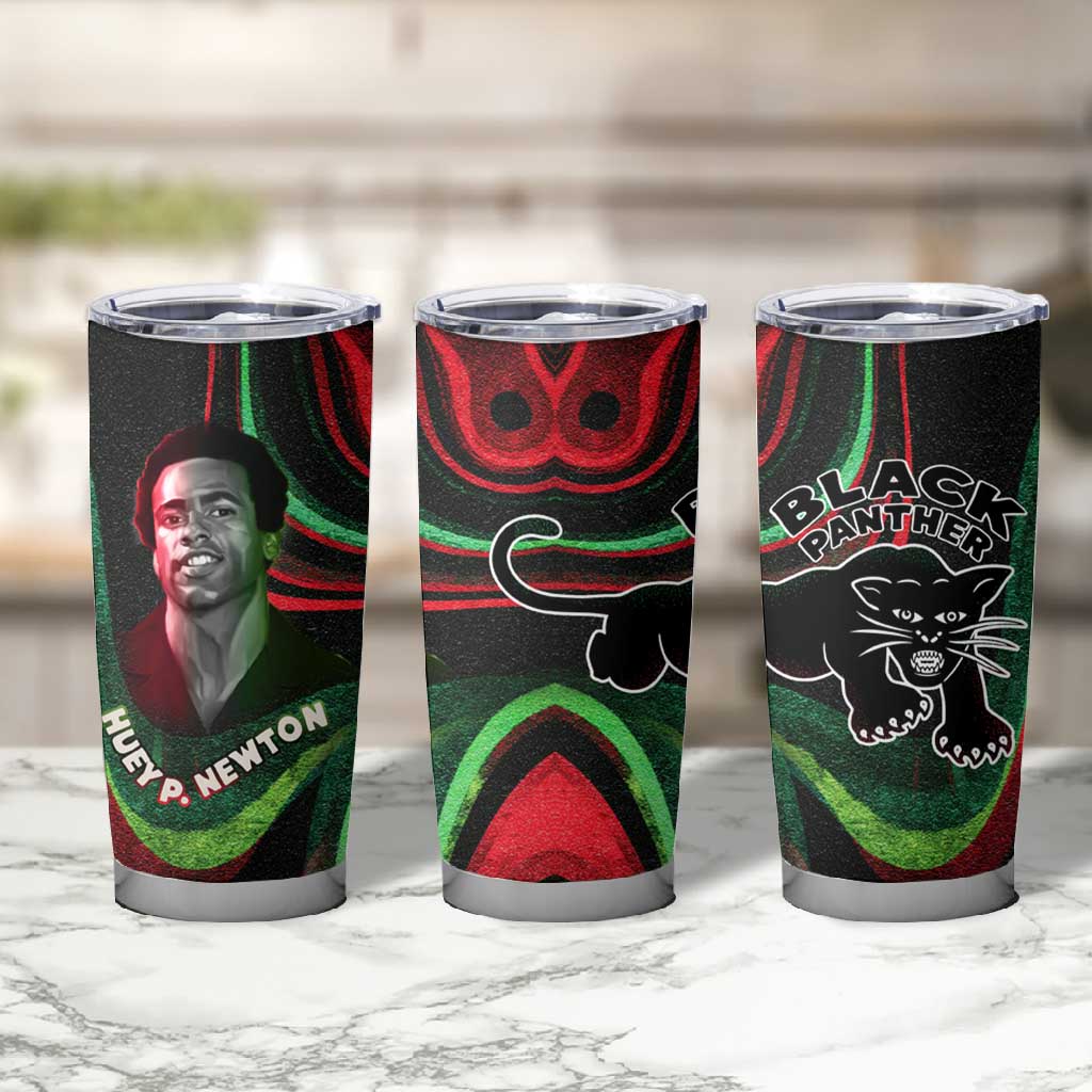 Huey P. Newton Tumbler Cup Swirl Design Black Panther Party Symbol Revolutionary Tribute - Wonder Print Shop