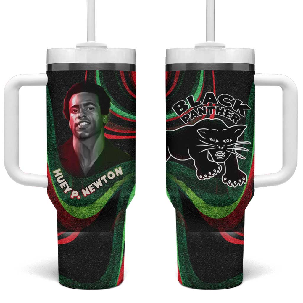 Huey P. Newton Tumbler With Handle Swirl Design Black Panther Party Symbol Revolutionary Tribute - Wonder Print Shop