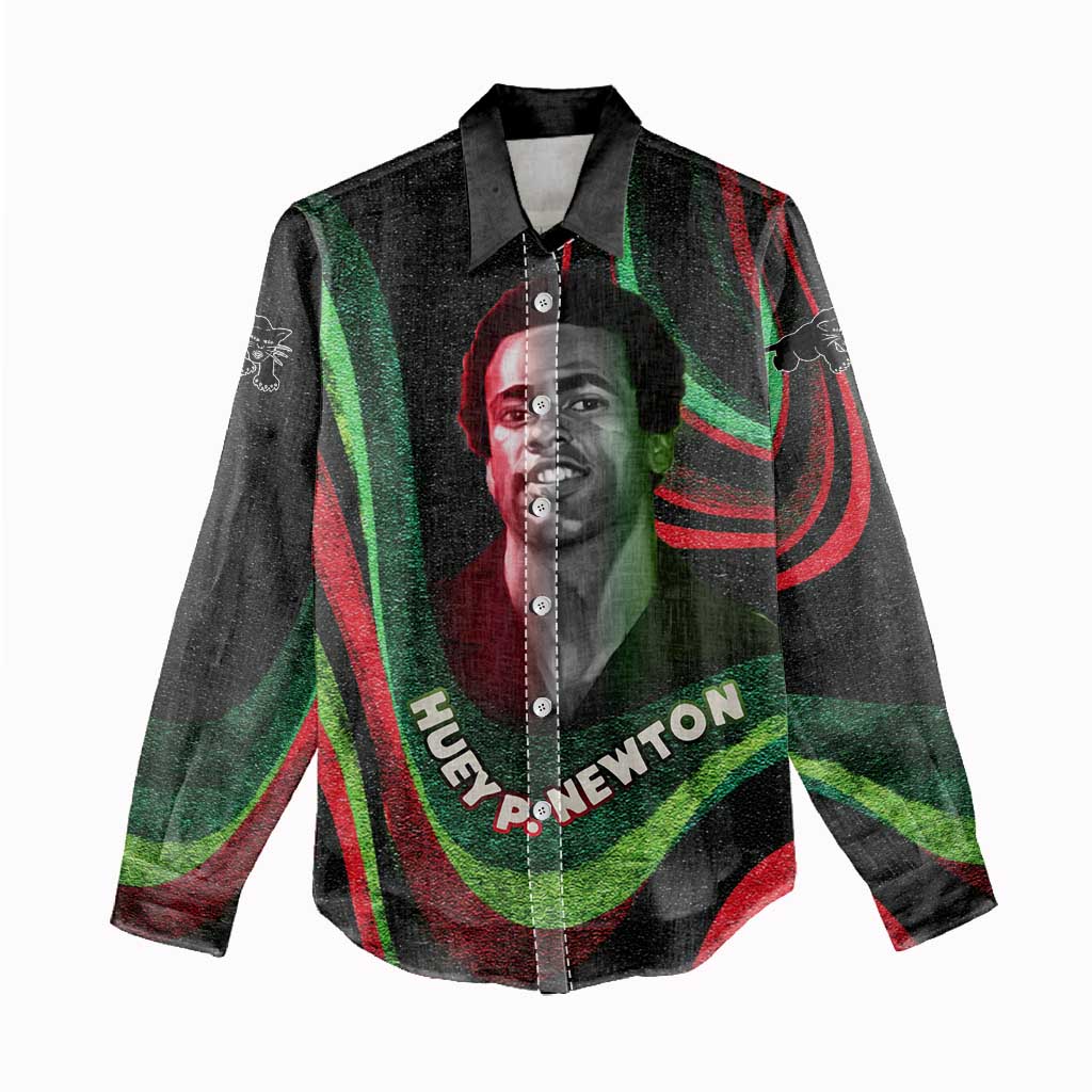 Huey P. Newton Women Casual Shirt Swirl Design Black Panther Party Symbol Revolutionary Tribute - Wonder Print Shop