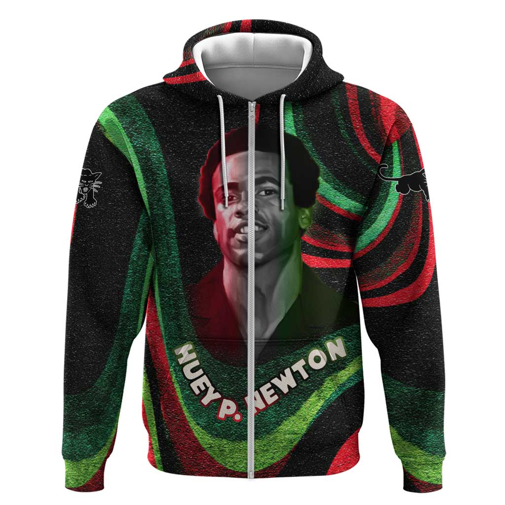 Huey P. Newton Zip Hoodie Swirl Design Black Panther Party Symbol Revolutionary Tribute - Wonder Print Shop