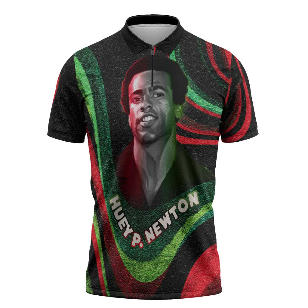 Huey P. Newton Zipper Polo Shirt Swirl Design Black Panther Party Symbol Revolutionary Tribute - Wonder Print Shop