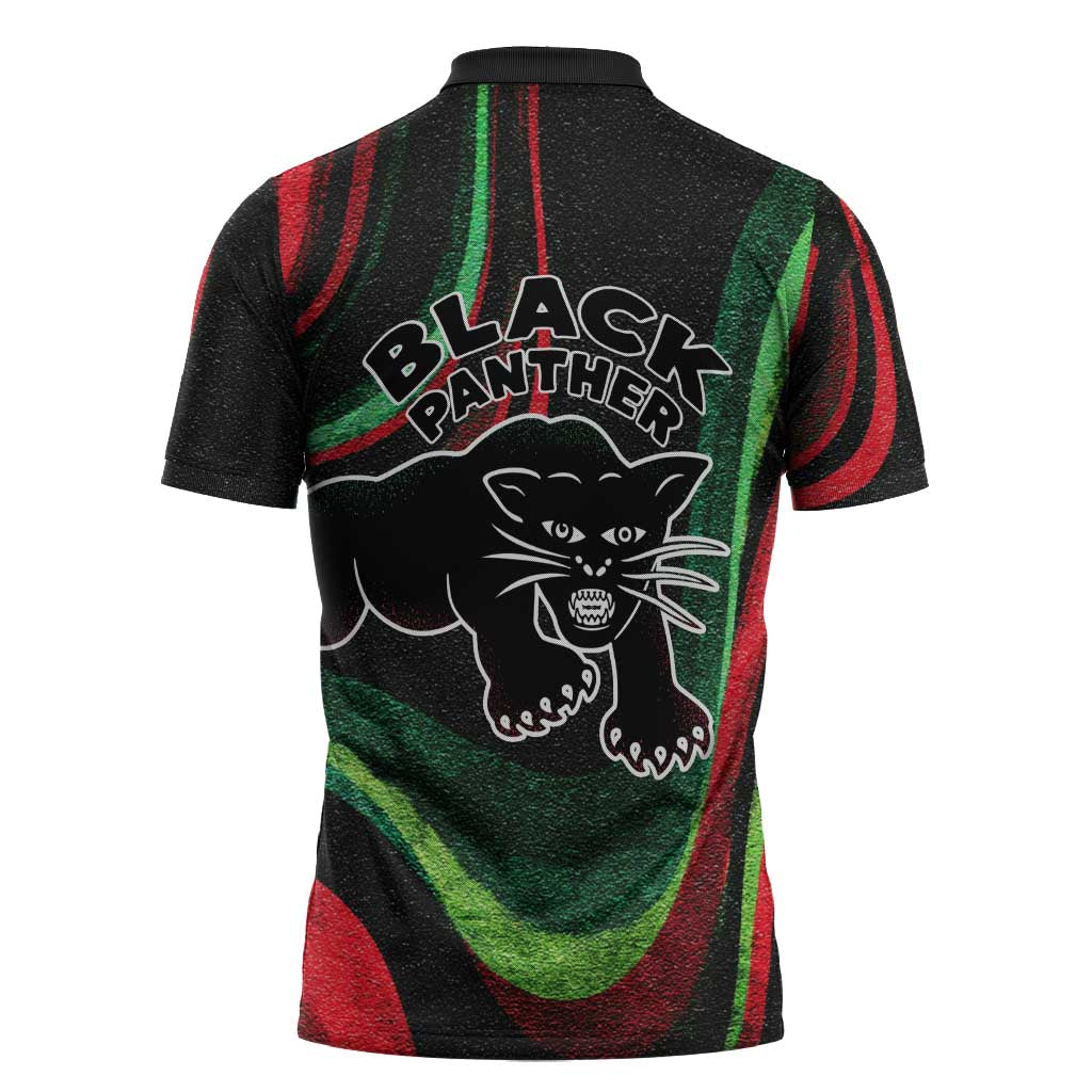 Huey P. Newton Zipper Polo Shirt Swirl Design Black Panther Party Symbol Revolutionary Tribute - Wonder Print Shop