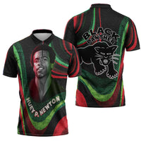 Huey P. Newton Zipper Polo Shirt Swirl Design Black Panther Party Symbol Revolutionary Tribute - Wonder Print Shop