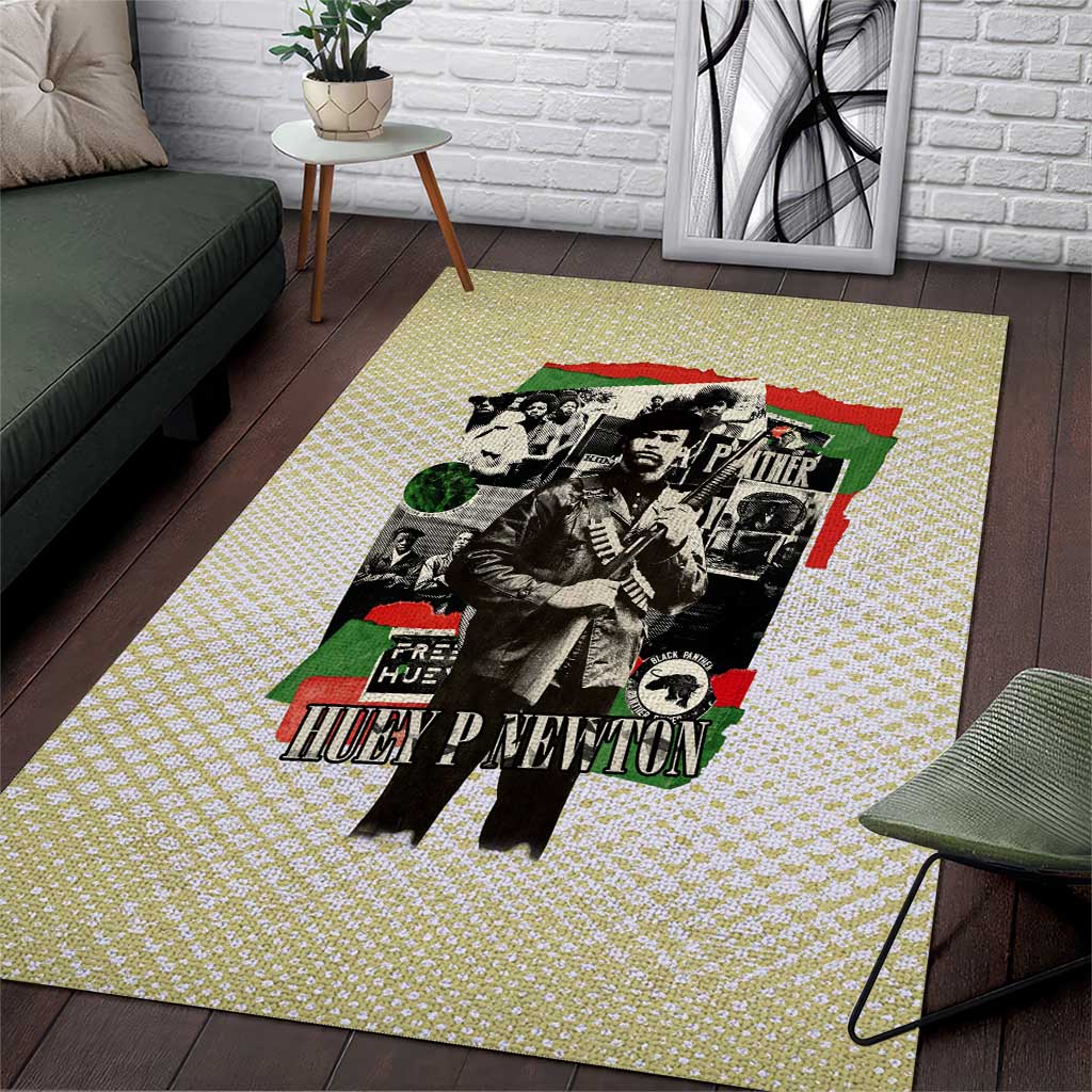 Huey P. Newton Area Rug Black Panther Collage Design Civil Rights Movement Theme Revolutionary Tribute - Wonder Print Shop