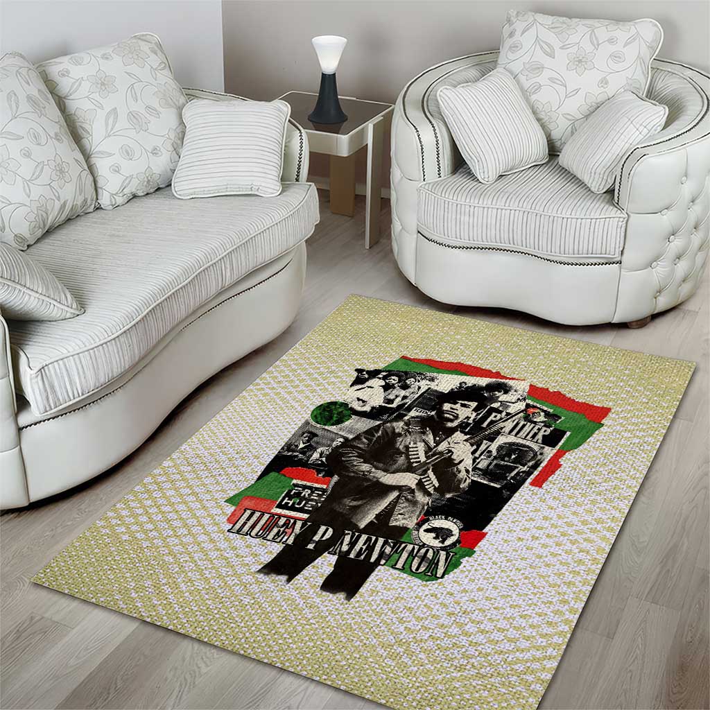 Huey P. Newton Area Rug Black Panther Collage Design Civil Rights Movement Theme Revolutionary Tribute - Wonder Print Shop