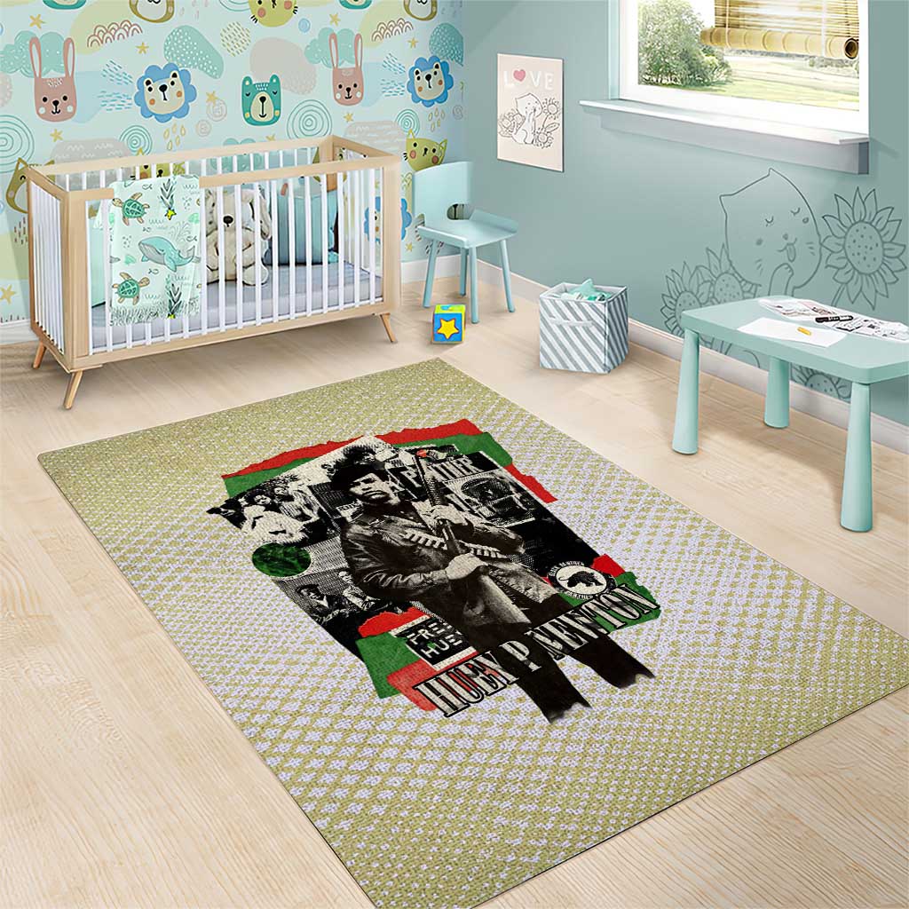 Huey P. Newton Area Rug Black Panther Collage Design Civil Rights Movement Theme Revolutionary Tribute - Wonder Print Shop