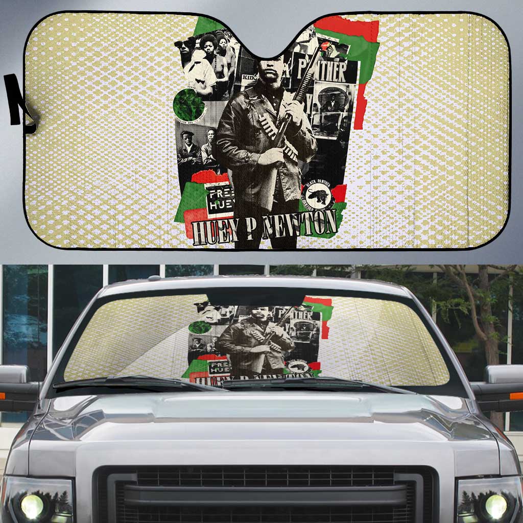 Huey P. Newton Auto Sun Shade Black Panther Collage Design Civil Rights Movement Theme Revolutionary Tribute - Wonder Print Shop