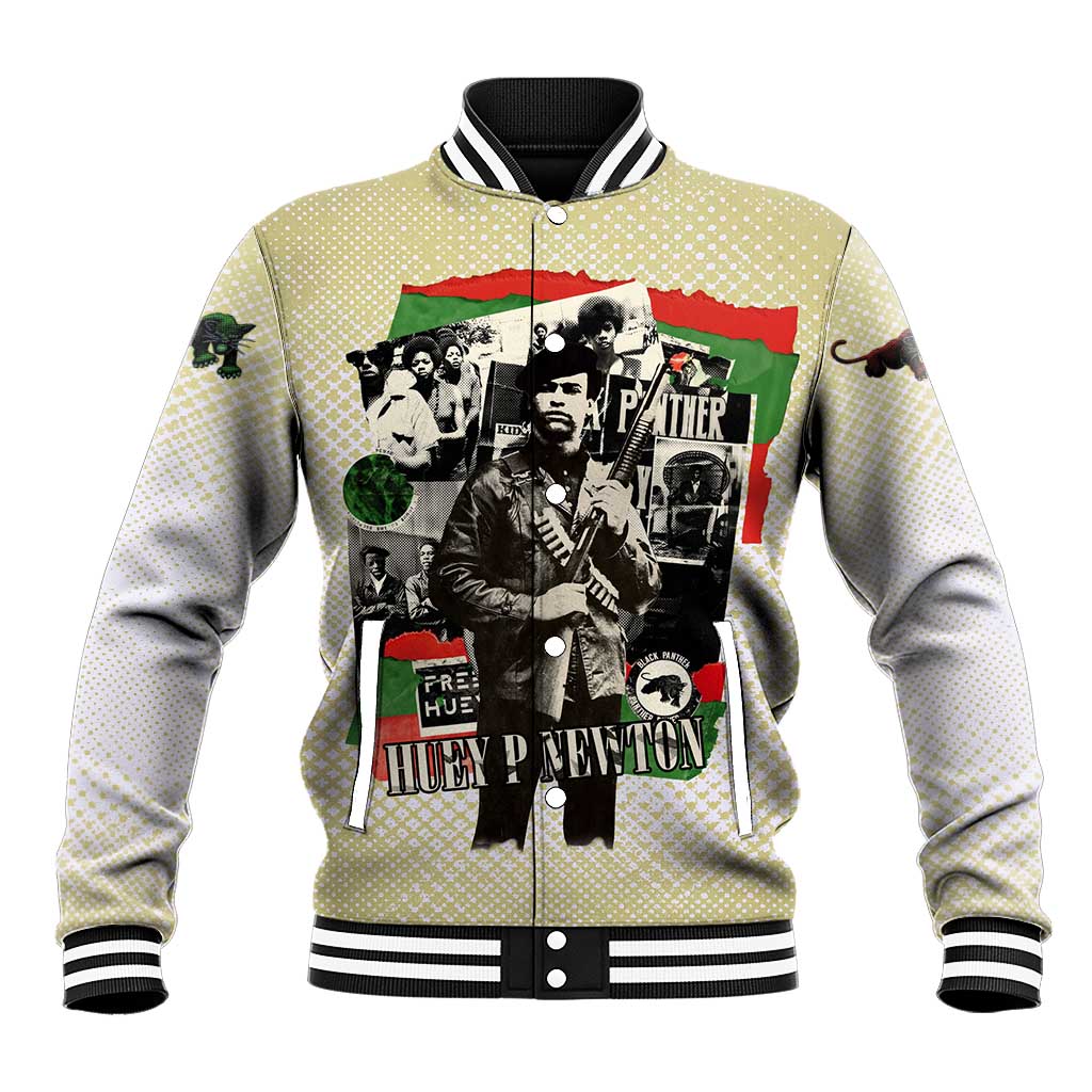 Huey P. Newton Baseball Jacket Black Panther Collage Design Civil Rights Movement Theme Revolutionary Tribute - Wonder Print Shop