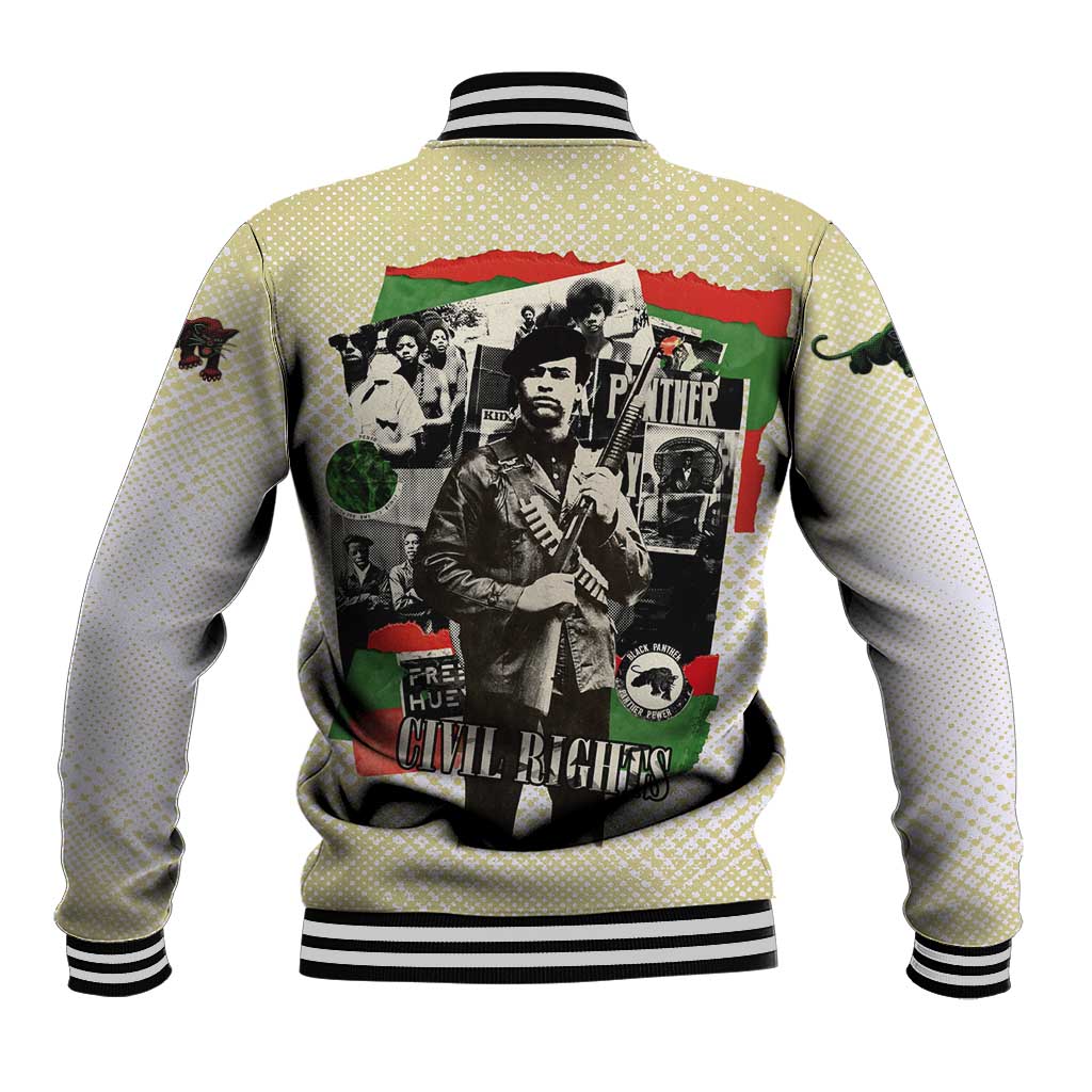 Huey P. Newton Baseball Jacket Black Panther Collage Design Civil Rights Movement Theme Revolutionary Tribute - Wonder Print Shop