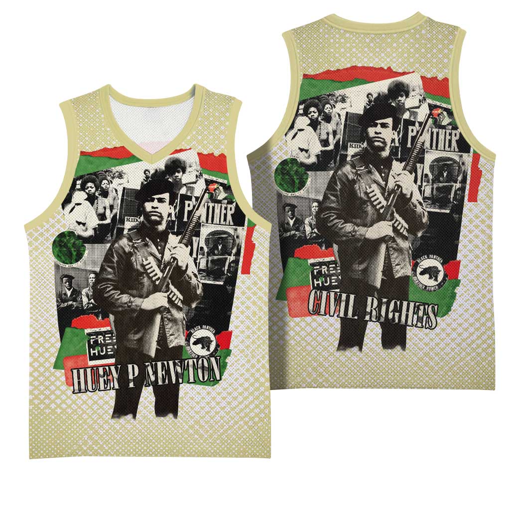 Huey P. Newton Basketball Jersey Black Panther Collage Design Civil Rights Movement Theme Revolutionary Tribute - Wonder Print Shop