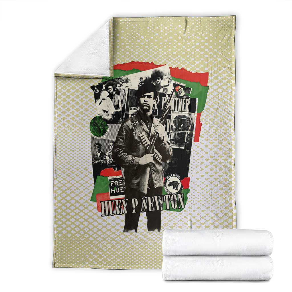 Huey P. Newton Blanket Black Panther Collage Design Civil Rights Movement Theme Revolutionary Tribute - Wonder Print Shop