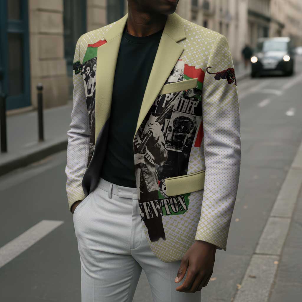 Huey P. Newton Blazer Black Panther Collage Design Civil Rights Movement Theme Revolutionary Tribute - Wonder Print Shop